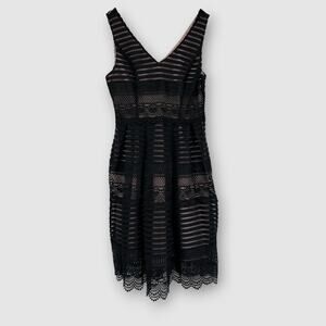 ModCloth Black Lace Fit & Flare Dress with Blush Lining Size M